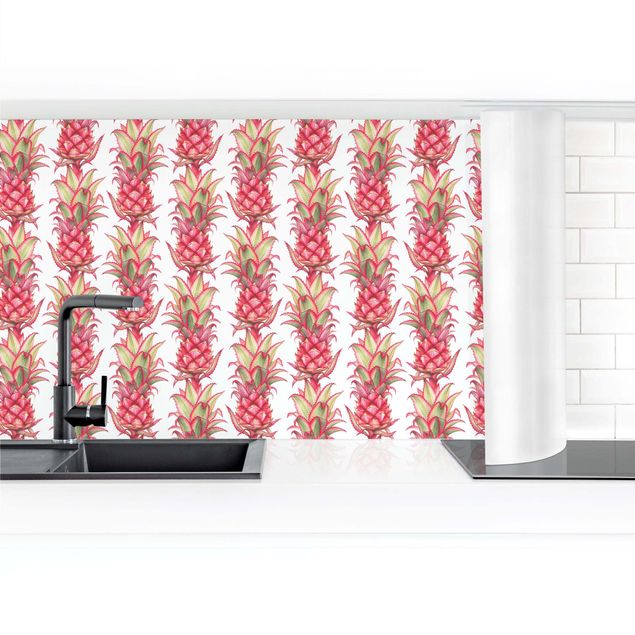 Küchenrückwand selbstklebend Tropische Ananas Streifen II