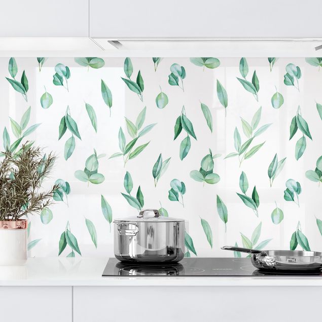 Platte Küchenrückwand Aquarell Eukalyptuszweige Muster II