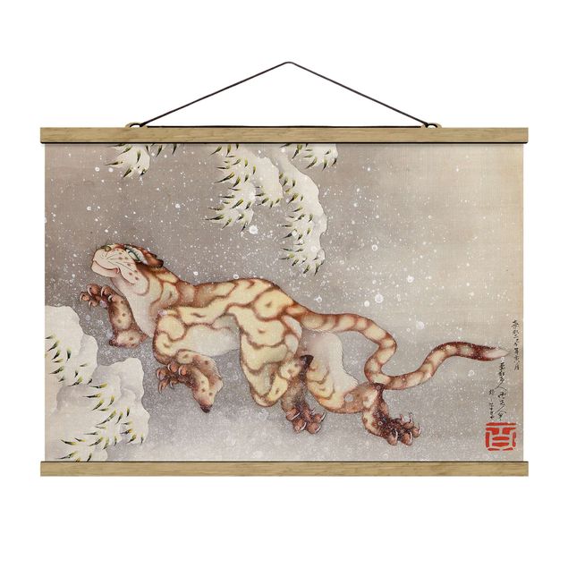 Stoffbild mit Posterleisten - Katsushika Hokusai - Tiger in Schneesturm - Querformat 3:2