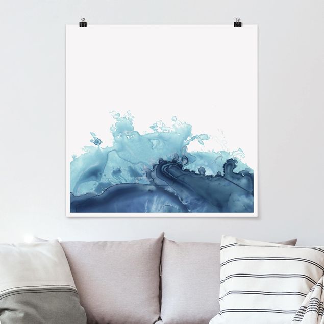 Poster abstrakt Welle Aquarell Blau I