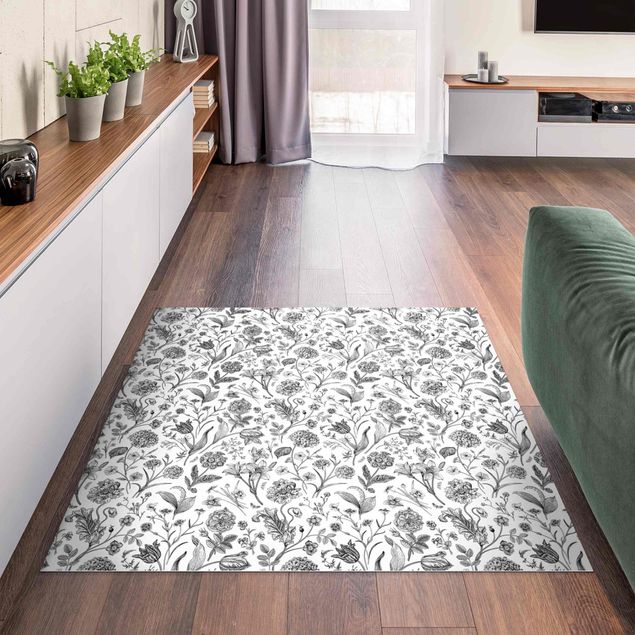 Moderner Teppich Blumentanz in Schwarz