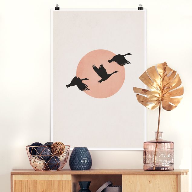 XXL Poster Vögel vor rosa Sonne III