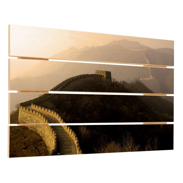 Holzbild - Sonnenaufgang über der chinesischen Mauer - Querformat 2:3