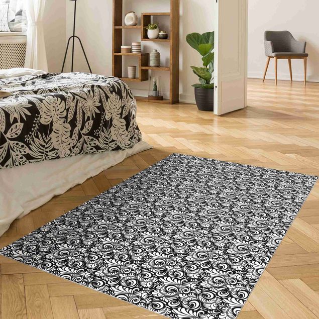 Moderner Teppich Black and White Leaves Pattern