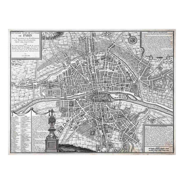 Spritzschutz Glas - Vintage Stadtplan Paris um 1600 - Querformat 4:3