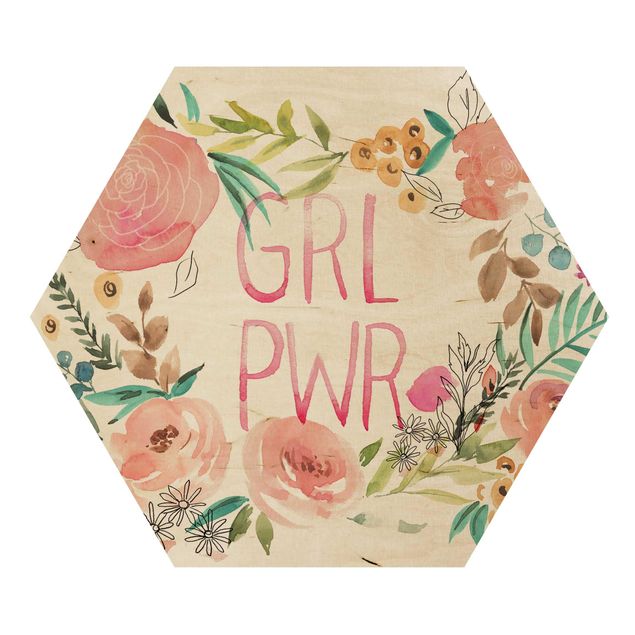 Hexagon Bild Holz - Rosa Blüten - Girl Power