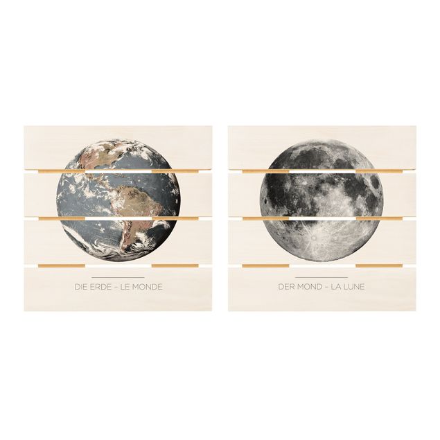 Holzbild 2-teilig - Mond und Erde - Quadrate 1:1