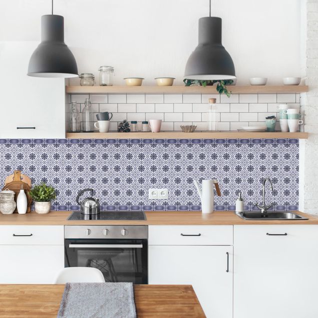 Küche Wandpaneel Geometrischer Fliesenmix Kreuz Violett