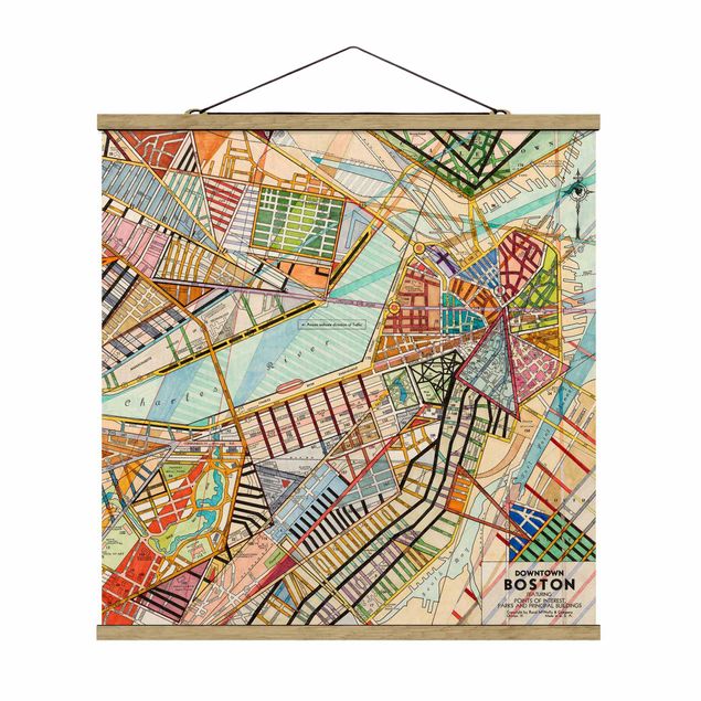 Stoffbild mit Posterleisten - Moderne Karte von Boston - Quadrat 1:1