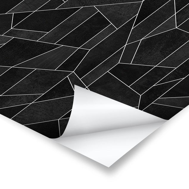 Poster - Schwarz Weiß Geometrie Aquarell - Quadrat 1:1