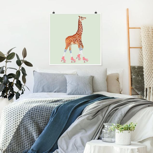 Poster - Jonas Loose - Giraffe mit Rollschuhen - Quadrat 1:1
