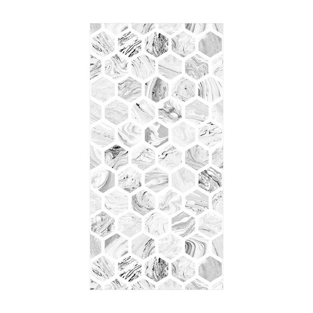 Vinyl-Teppich - Marmor Hexagone in Graustufen - Hochformat 1:2