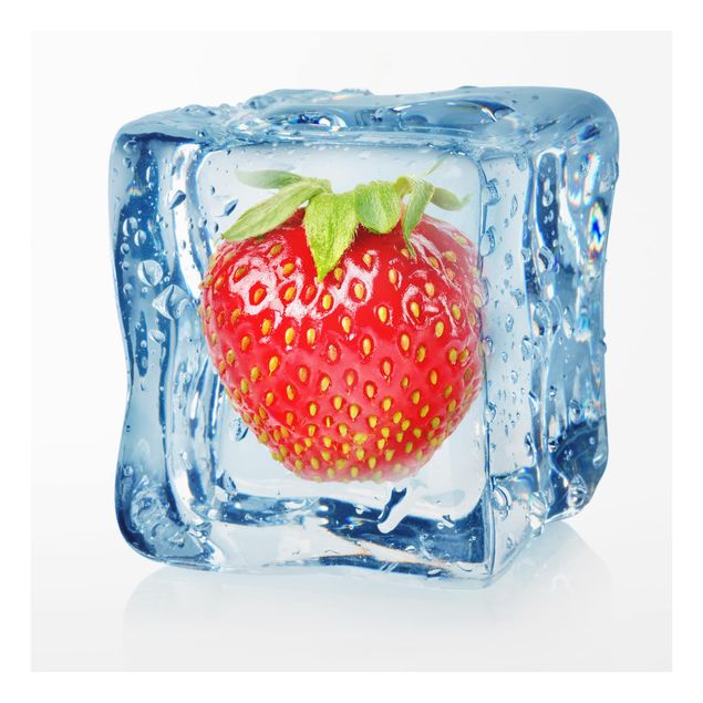 Glas Spritzschutz - Erdbeere im Eiswürfel - Quadrat - 1:1