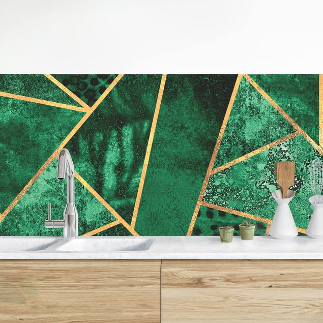 Platte Küchenrückwand Dunkler Smaragd mit Gold