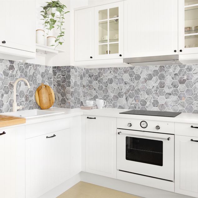 Küchenspiegel Marmor Hexagon Fliesen - Grau