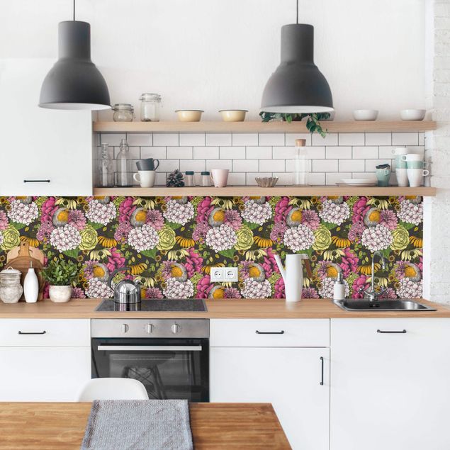 Küchenspiegel Rotkehlchen mit Blumen