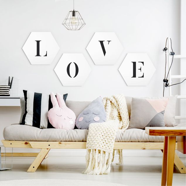 Hexagon Bilder Buchstaben LOVE Schwarz Set II