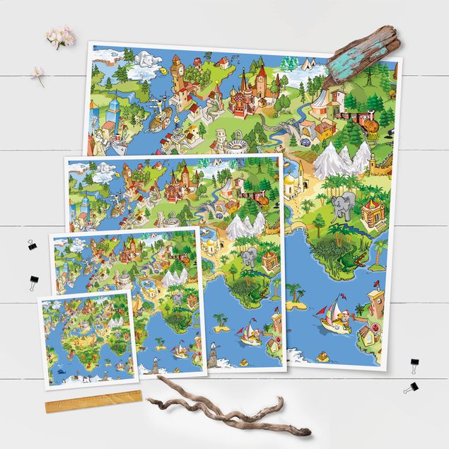 Poster - Great And Funny Worldmap - Quadrat 1:1
