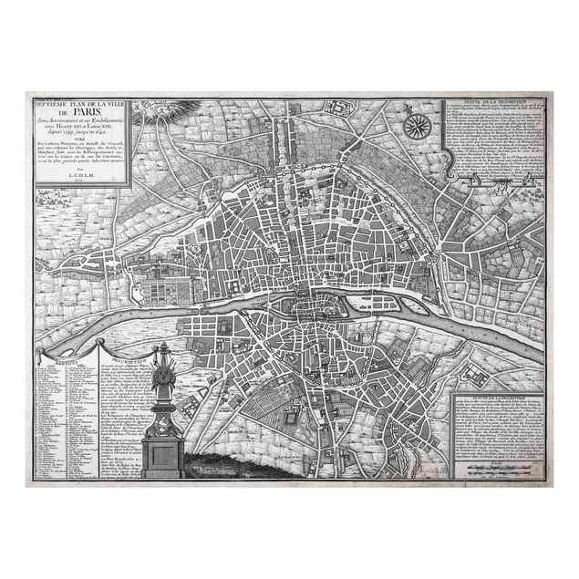 Alu-Dibond - Vintage Stadtplan Paris um 1600 - Hochformat
