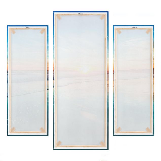 Leinwandbild 3-teilig - Romantischer Sonnenuntergang am Meer - Galerie Triptychon