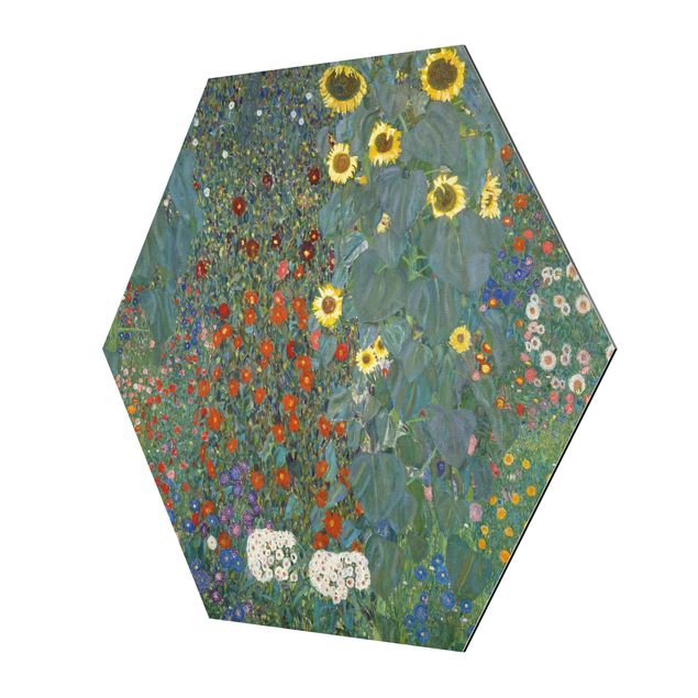 Hexagon Bild Alu-Dibond - Gustav Klimt - Garten Sonnenblumen