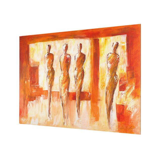 Glas Spritzschutz - Vier Figuren in Orange - Querformat - 4:3