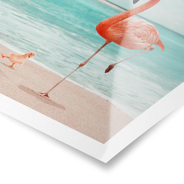Poster bestellen Strand mit Flamingo