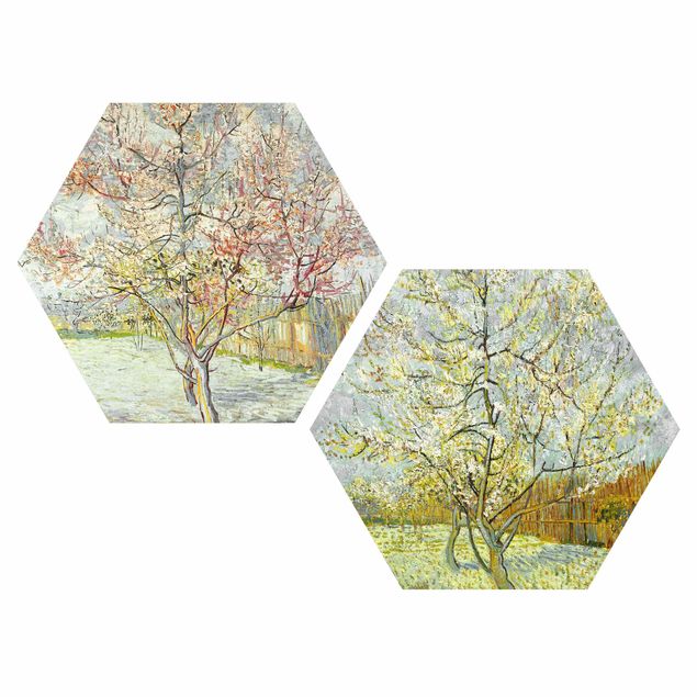 Hexagon Bild Alu-Dibond 2-teilig - Vincent van Gogh - Blühende Pfirsichbäume im Garten
