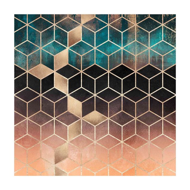 Teppich abstrakt Türkis Rosé goldene Geometrie