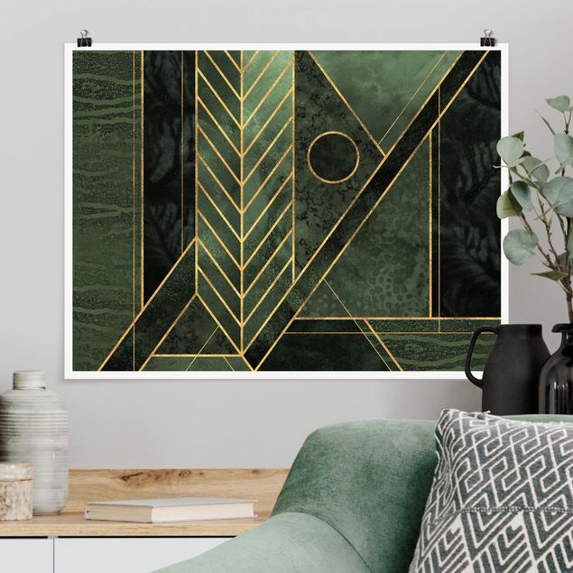 Poster abstrakte Kunst Geometrische Formen Smaragd Gold