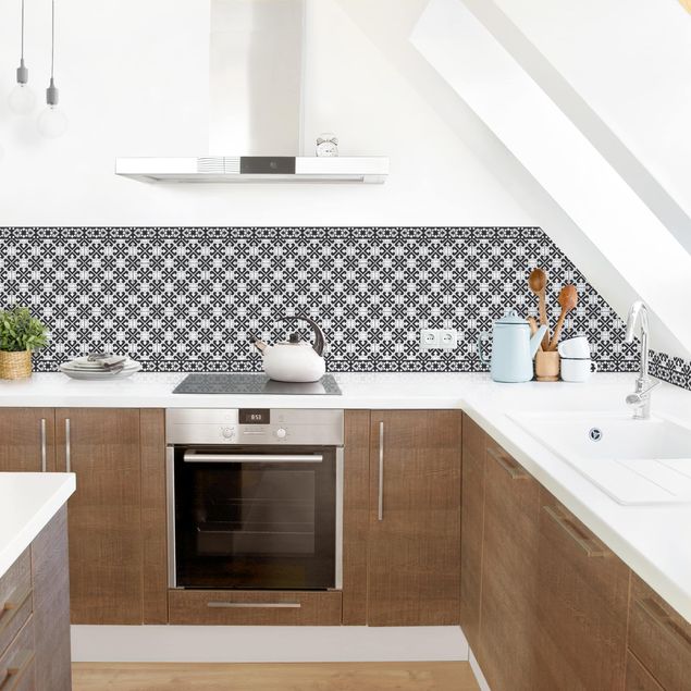 Küche Wandpaneel Geometrischer Fliesenmix Herzen Schwarz