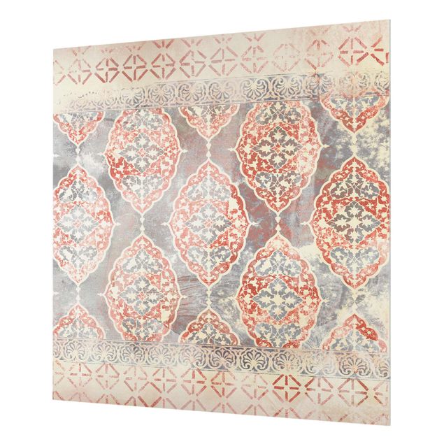 Spritzschutz Glas - Persisches Vintage Muster in Indigo III - Quadrat 1:1
