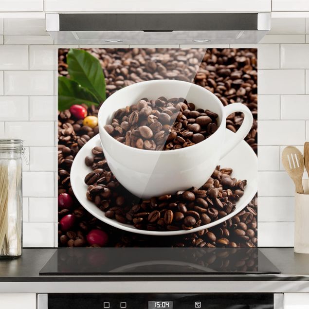 Spritzschutz Backen & Kaffee Kaffeetasse mit gerösteten Kaffeebohnen