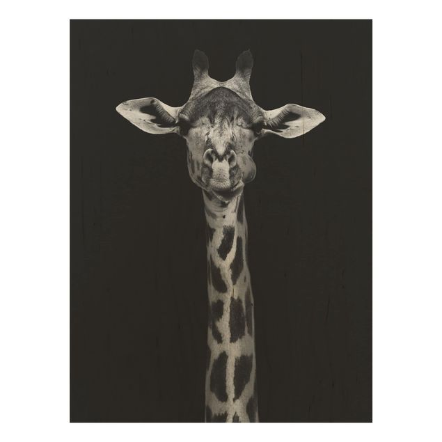 Holzbilder Dunkles Giraffen Portrait