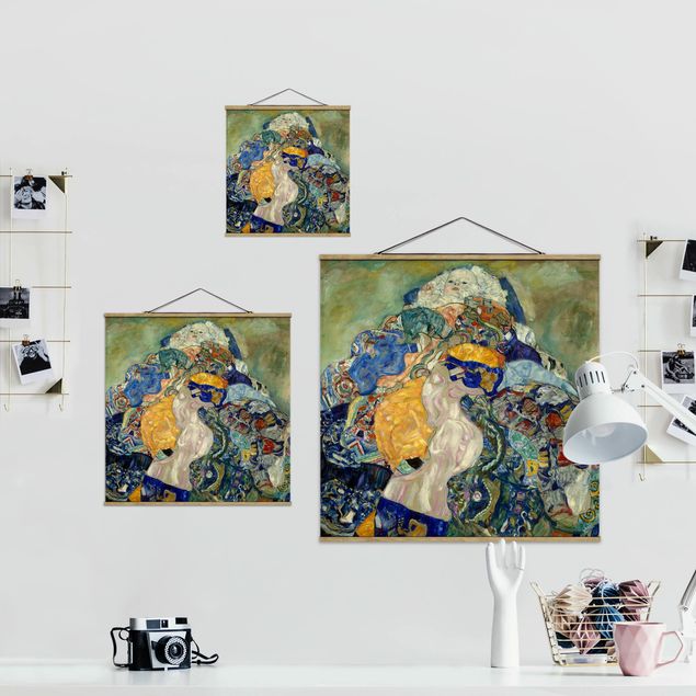Stoffbild mit Posterleisten - Gustav Klimt - Baby (Wiege) - Quadrat 1:1