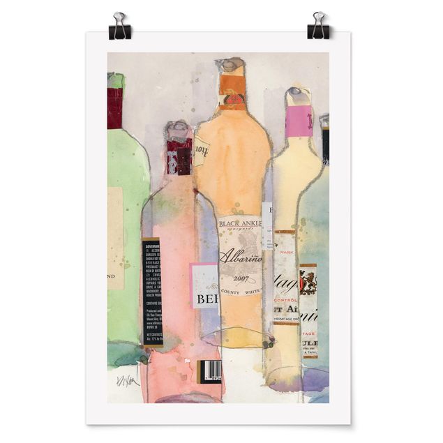 Poster bestellen Weinflaschen in Wasserfarbe II