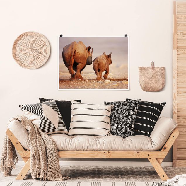 Moderne Poster Wandering Rhinos