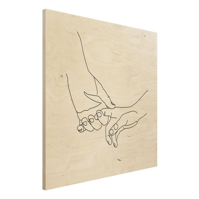 Holzbild - Zärtliche Hände Line Art - Quadrat 1:1