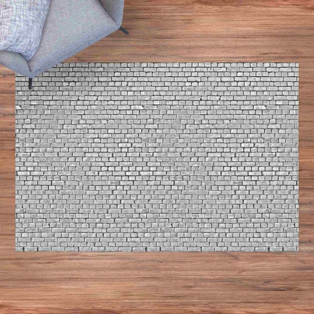 Teppich für Balkon Backstein Ziegeltapete schwarz weiß