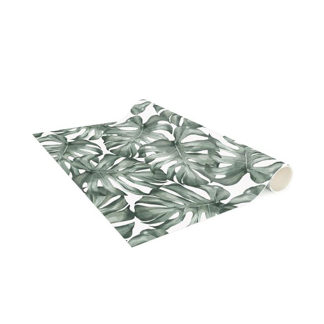 Moderne Teppiche Aquarell Monstera Blätter in Grün