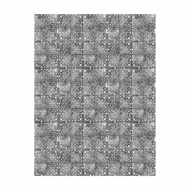 Teppich schwarz-weiß Vintage Muster Spanische Fliesen
