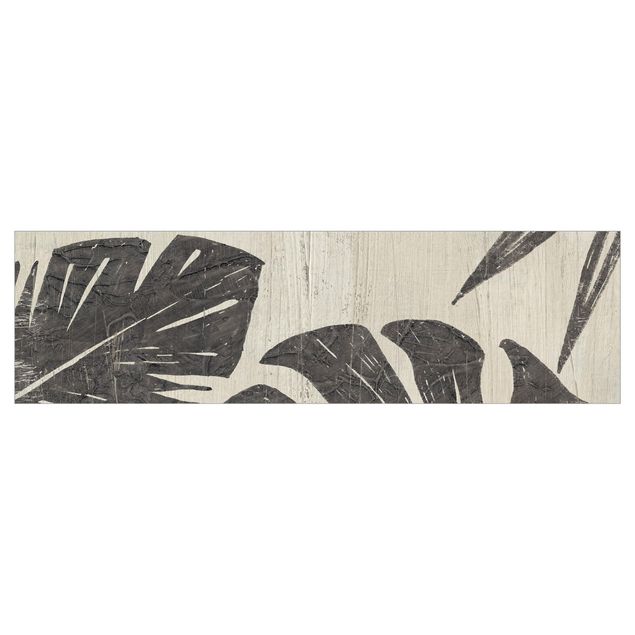 Küchenrückwand Motiv Palmenblätter vor Hellgrau