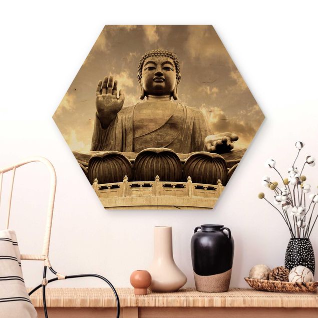 Wandbild Holz Vintage Großer Buddha Sepia