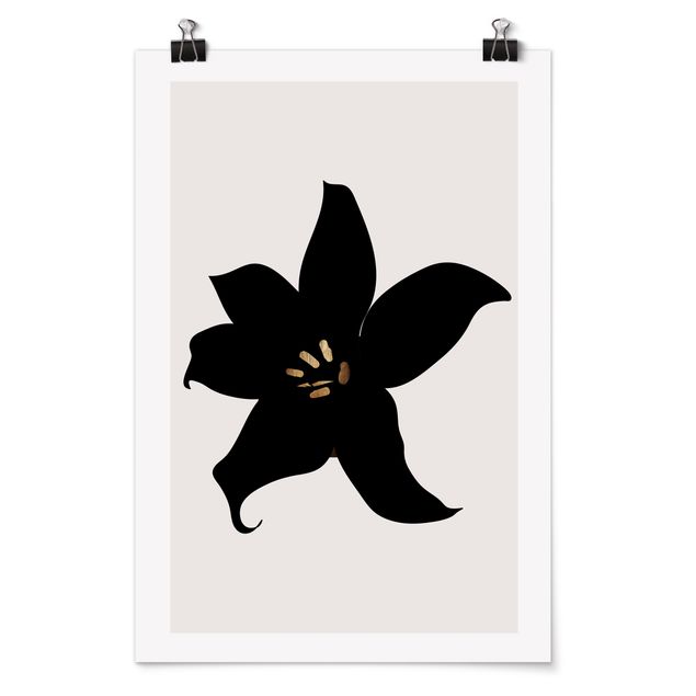 Kubistika Poster Grafische Pflanzenwelt - Orchidee Schwarz und Gold