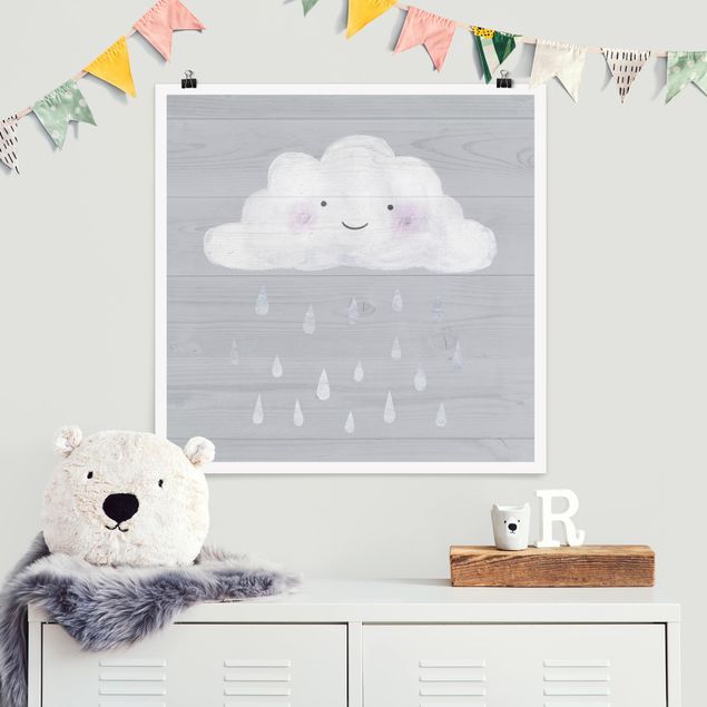 Poster - Wolke mit silbernen Regentropfen - Quadrat 1:1