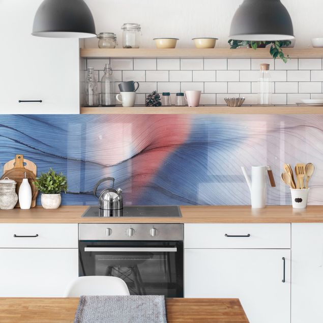 Küchenrückwand selbstklebend Melierter Farbtanz in Blau mit Rot