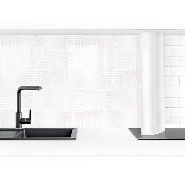 Küchenrückwand selbstklebend Linienmuster Stempel in Weiß II