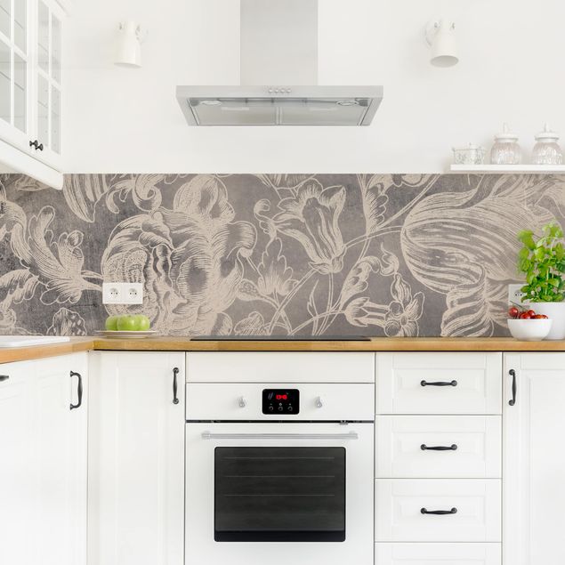 Wandpaneele Küche Verblühtes Blumenornament I