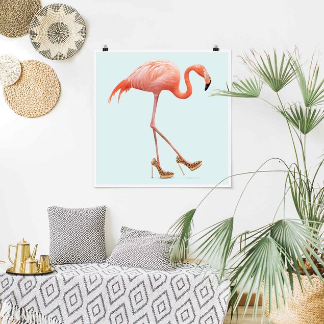 Poster Tiere Flamingo mit High Heels