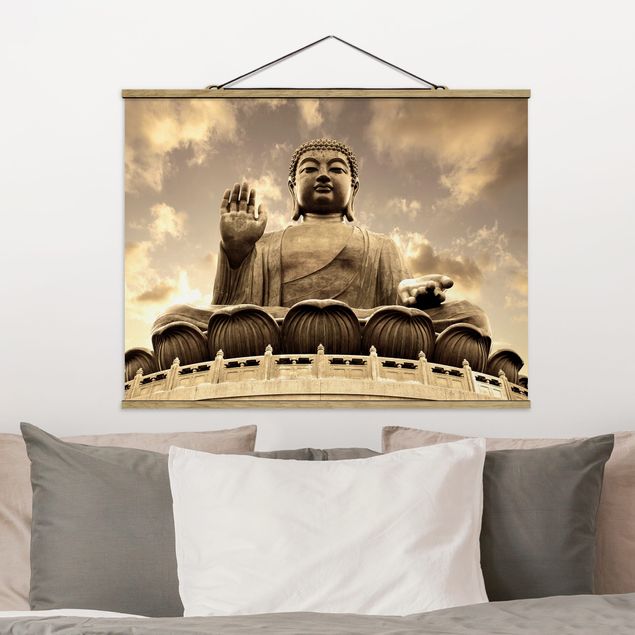 Stoffbild mit Posterleisten - Großer Buddha Sepia - Querformat 4:3
